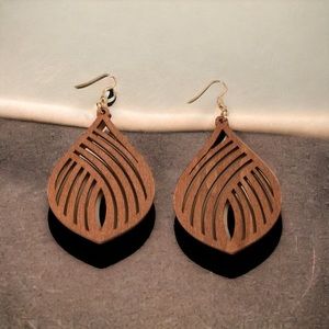 Wood statement earrings BRAND NEW large hanging earrings art deco drop